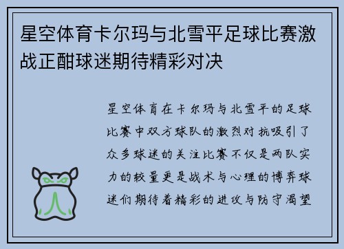 星空体育卡尔玛与北雪平足球比赛激战正酣球迷期待精彩对决