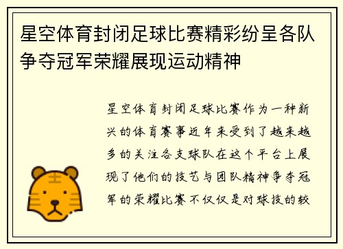 星空体育封闭足球比赛精彩纷呈各队争夺冠军荣耀展现运动精神